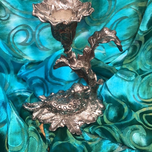 Vintage Silver candle holder with a leopard